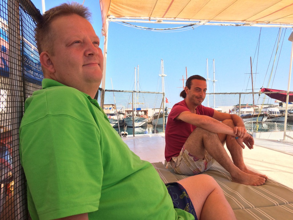 Happy people on a diveboat